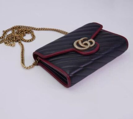 Essential Preloved Gucci Mini Marmont Chain Bag | Authentic Black Leather GG Crossbody | Norion Luxury
